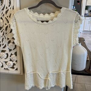 Elegant Vintage Cream Lace Trim Knitted Women's Top